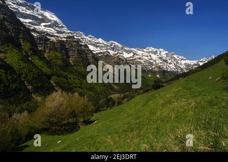 Pineta Valley in spring (Ordesa and Monte Perdido National Park, Aragon, Spain, Pyrenees) ESP: Valle de Pineta en primavera, PN Ordesa y Monte Perdido Stock Photo