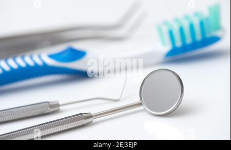 Dental tools on a white background. Medical tools set Stock Photo