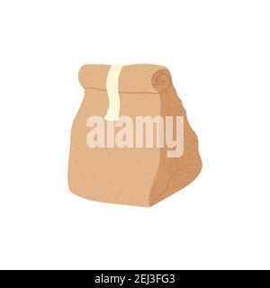 Grocery paper bag vector illustration isolated on background Recycle brown paper bag in cartoon flat style.Eco friendly paper shopping bag. Stock Vector