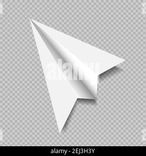 White paper homemade airplane on a transparent background. Isolated vector object. EPS 10 Stock Vector