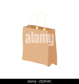 Grocery paper bag vector illustration isolated on background Recycle brown paper bag in cartoon flat style.Eco friendly paper shopping bag. Stock Vector