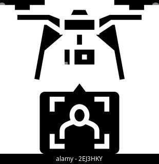 drone delivery and identificate with face id technology glyph icon vector illustration Stock Vector