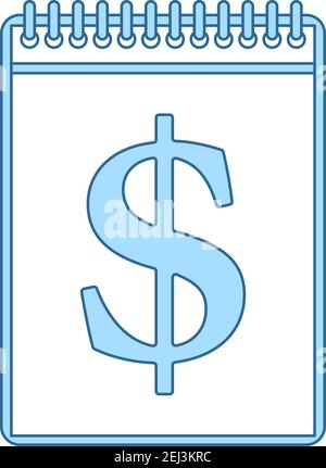 Dollar Calendar Icon. Thin Line With Blue Fill Design. Vector Illustration. Stock Vector