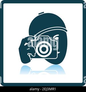 Detective With Camera Icon. Square Shadow Reflection Design. Vector Illustration. Stock Vector