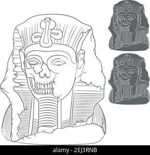 Ancient pharaoh statue of a skull. Set of vector isolated objects on white background. Stock Vector