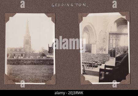 Vintage black and white photos Church of St. Mary Magdalene, Geddington, 1930s. Stock Photo