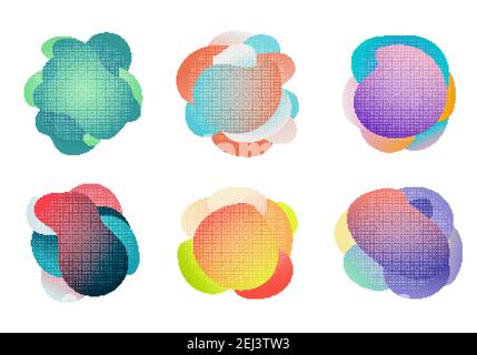 Badges set of fluid or liquid gradient shapes elements with halftone effect isolated on white background. Vector illustration Stock Vector