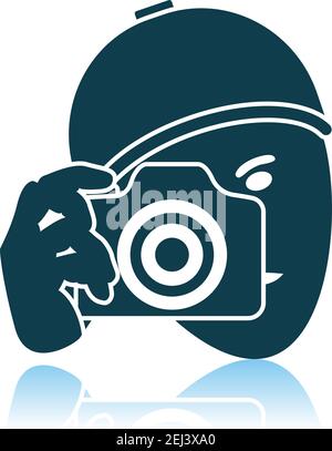 Detective With Camera Icon. Shadow Reflection Design. Vector Illustration. Stock Vector
