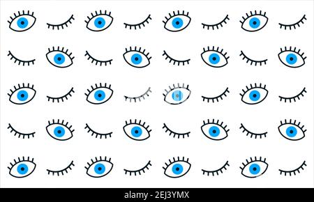 Blue eye. Vector seamless pattern with blue eye. Cute eye background illustration. Stock Vector