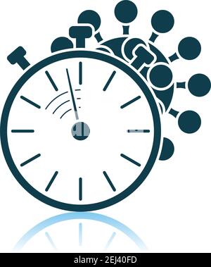 Coronavirus Molecule Under Stopwatch Icon. Shadow Reflection Design. Vector Illustration. Stock Vector