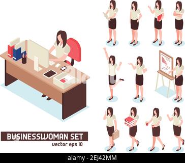 businesswomen with corporate icons on white background Stock Vector ...