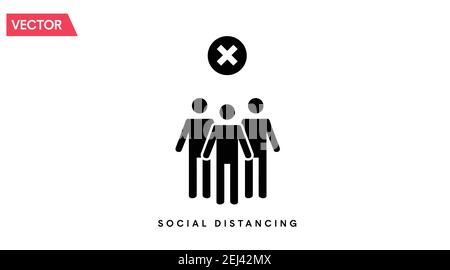 Social Distancing Icon. Social distance black and white vector isolated illustration Stock Vector