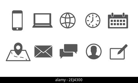 Vector Isolated Contact Related Icons. Black and White Contact Icon Set Stock Vector