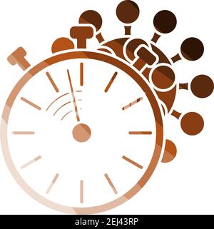Coronavirus Molecule Under Stopwatch Icon. Flat Color Ladder Design. Vector Illustration. Stock Vector