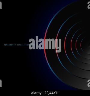 Abstract blue and red neon glowing circles on black background technology futuristic concept. Vector illustration Stock Vector
