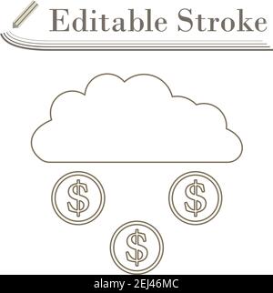 Coins Falling From Cloud Icon. Editable Stroke Simple Design. Vector Illustration. Stock Vector