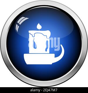 Candle In Candlestick Icon. Glossy Button Design. Vector Illustration. Stock Vector