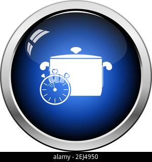 Pan With Stopwatch Icon. Glossy Button Design. Vector Illustration. Stock Vector