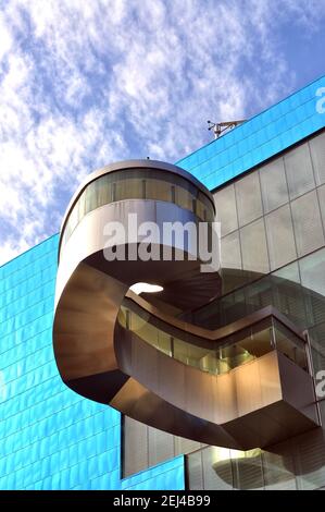 Toronto, Canada - April 3, 2011: The outdoor spiral staircase of the Art Gallery of Ontario building on Dundas St W. Stock Photo