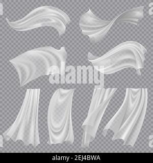 Set of realistic fluttering white cloths soft lightweight isolated on ...