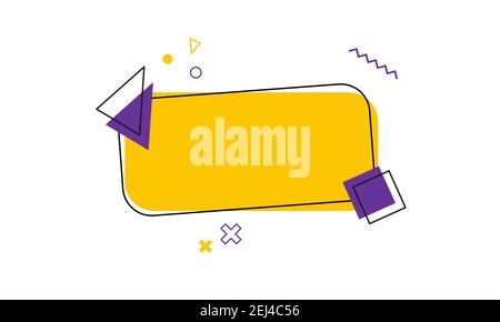 Yellow and purple abstract poster with memphis banner. Stock Vector