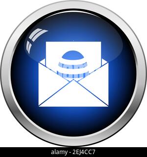 Envelop With Easter Egg Icon. Glossy Button Design. Vector Illustration. Stock Vector