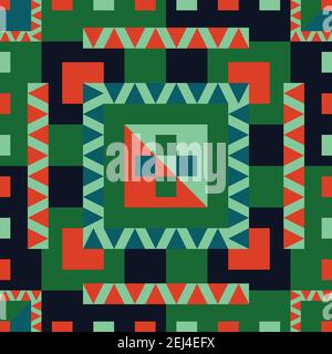 Seamless vector pattern with blue and green squares. Repeating colourful geometric wall tile design. Stock Vector