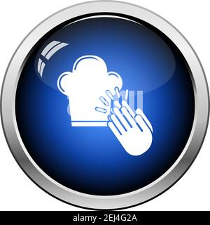 Clapping Palms To Toque Icon. Glossy Button Design. Vector Illustration. Stock Vector