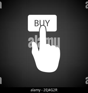 Finger Push The Buy Button Icon. White on Black Background. Vector Illustration. Stock Vector