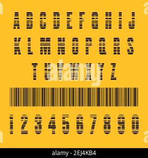 Stylish barcode typeface font. Stripped letters of barcode scanning. Custom font. Vector illustration Stock Vector