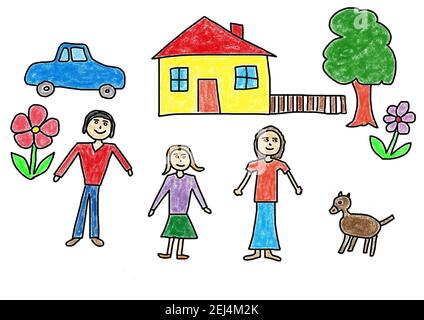 Kids Drawing. Big Family in a Heart-shaped Frame Stock Vector -  Illustration of animal, family: 177275347