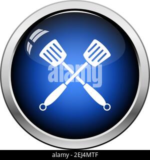Crossed Frying Spatula. Glossy Button Design. Vector Illustration. Stock Vector