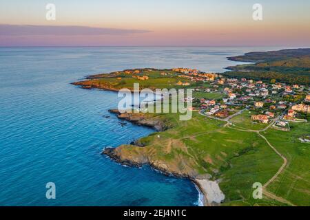 Sunset aerial view of Sinemorets village in Bulgaria Stock Photo