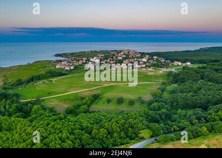 Sunset aerial view of Sinemorets village in Bulgaria Stock Photo