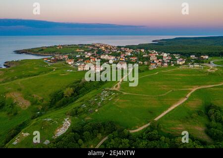 Sunset aerial view of Sinemorets village in Bulgaria Stock Photo
