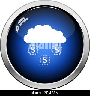 Coins Falling From Cloud Icon. Glossy Button Design. Vector Illustration. Stock Vector