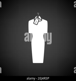 Dress On Hanger With Sale Tag Icon. White on Black Background. Vector Illustration. Stock Vector