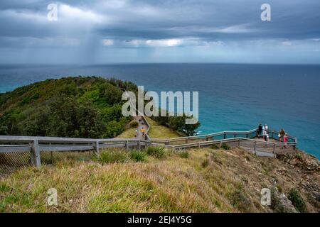 Cape Byron at Byron Bay Lighthouse Lookout over Vast Ocean Stock Photo