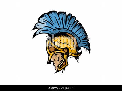 Blue gold of spartan warriors head illustration drawing Stock Vector