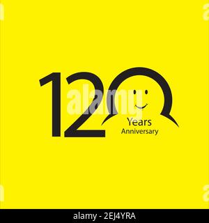 120 th anniversary numbers. years old yellow background logotype. Age congrats, congratulation idea. Isolated abstract graphic design template. Creati Stock Vector