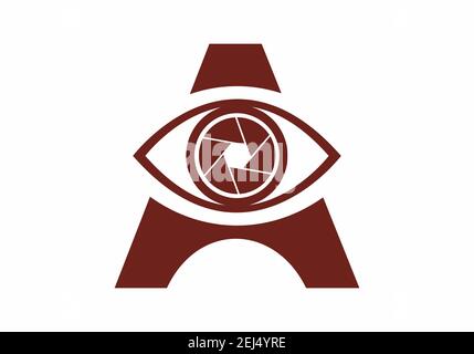 Brown A initial letter with camera eye shape Stock Vector