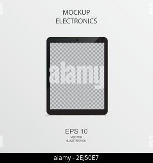 Tablet in Black, Silver and White with Reflection - Realistic Vector illustration Stock Vector