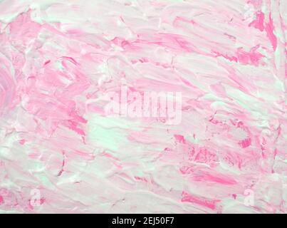 Handmade. White and pink, pastel acrylic fluid art texture abstract artwork. Liquid colors element painting on canvas, handmade. Stock Photo