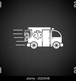 Fast Ambulance Car Icon. White on Black Background. Vector Illustration. Stock Vector