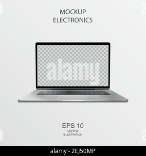 Laptop in Black, Silver and White with Reflection - Realistic Vector illustration Stock Vector