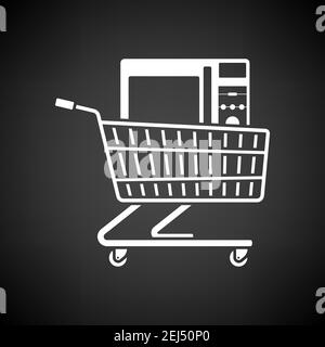 Shopping Cart With Microwave Oven Icon. White on Black Background. Vector Illustration. Stock Vector