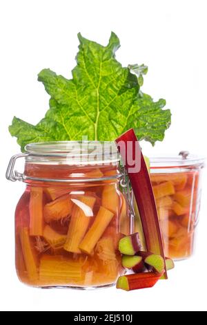 fresh homemade rhubarb compote isolated on white background Stock Photo