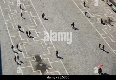 aerial view of people on Saint Mark's Square in Venice, Veneto, Italy Stock Photo