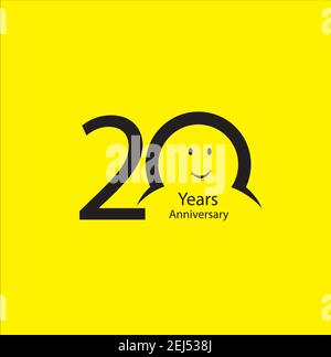 20 th anniversary numbers. years old yellow background logotype. Age congrats, congratulation idea. Isolated abstract graphic design template. Creativ Stock Vector