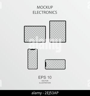 Smartphone and Tablet in Black, Silver and White Color with Reflection - Realistic Vector illustration Stock Vector